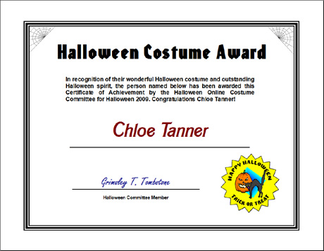 Click Here to download the Halloween Costume Award MS Word document.