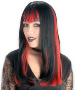 Blck & Red Long Straight Wig